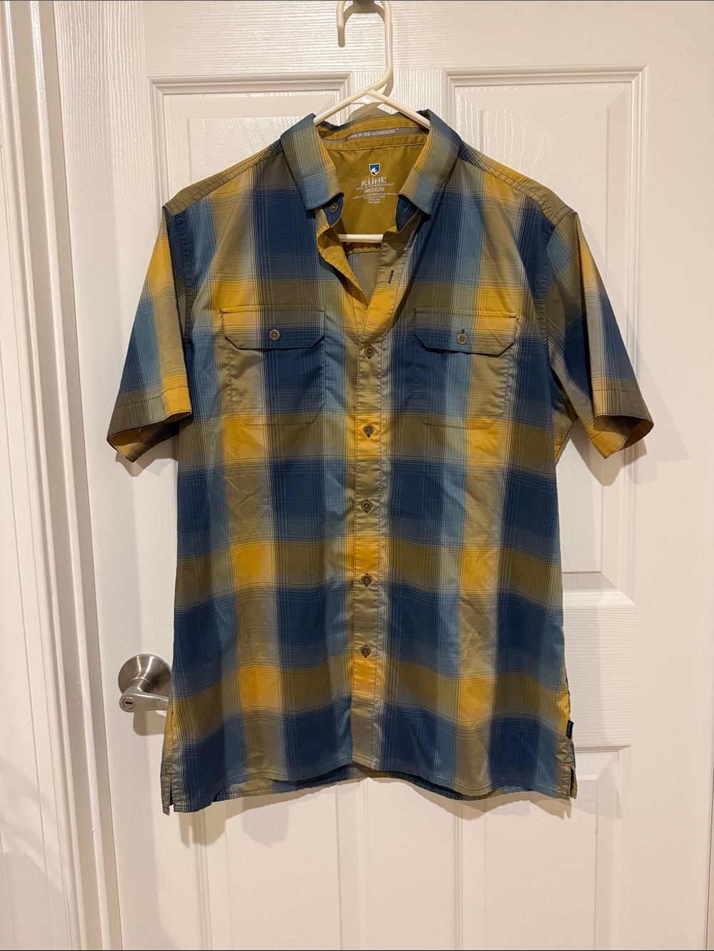 Kuhl Men's Short-Sleeve Plaid Button-Down Shirt - Blue & Yellow